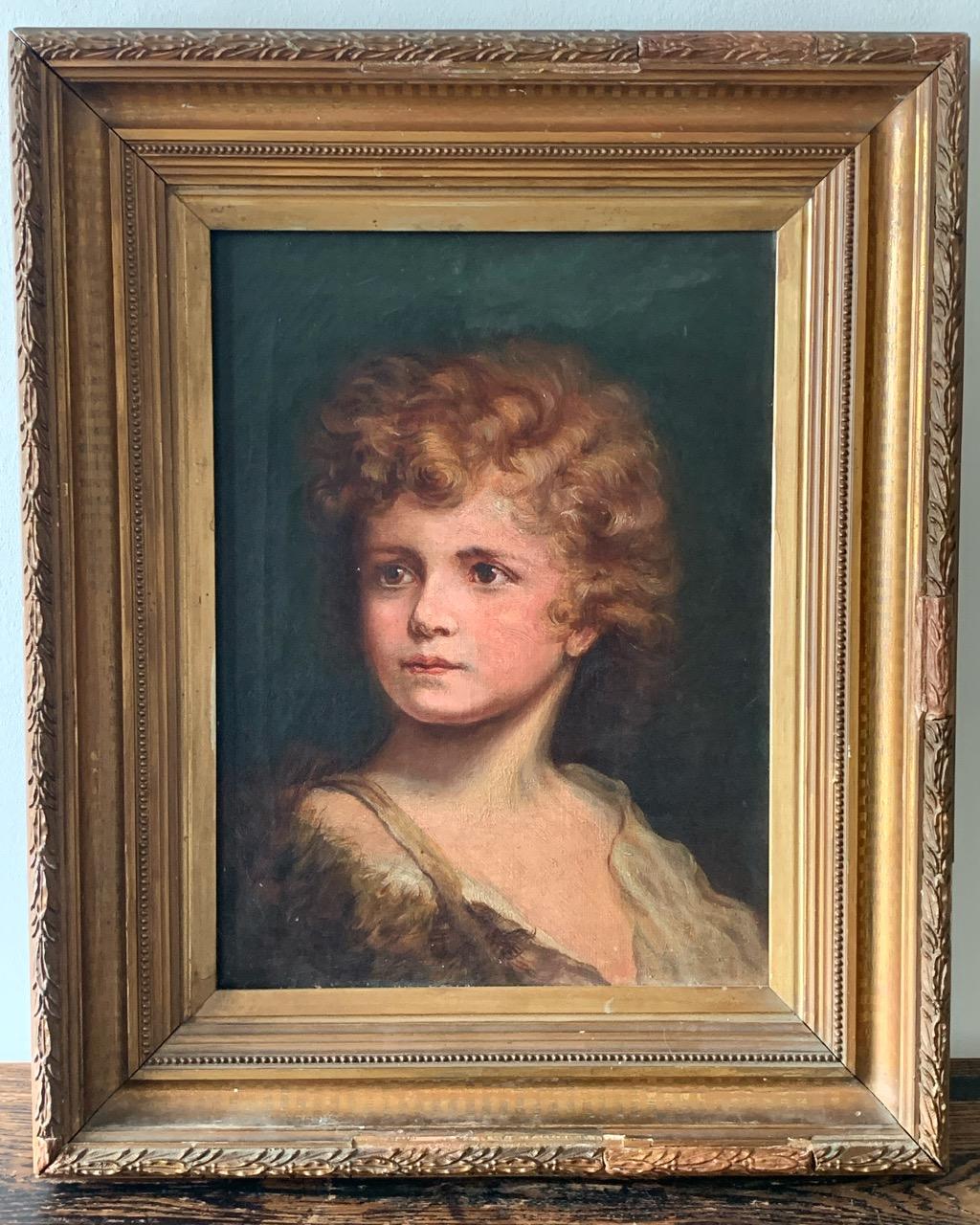 Une belle huile sur toile du 19ème siècle représentant un jeune garçon dans un cadre d'époque. Quelques réparations anciennes sur le cadre.