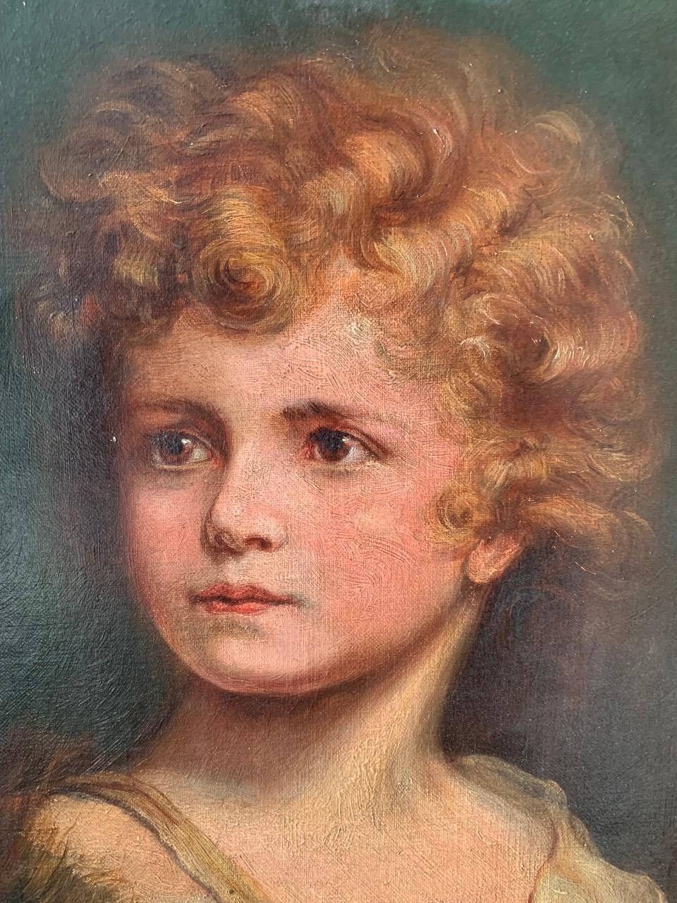 Fait main Huile sur toile du 19e siècle Portrait d'un jeune garçon en vente