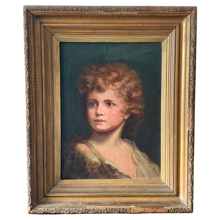 19th Century Oil on Canvas Portrait of a Young Boy For Sale at 1stDibs