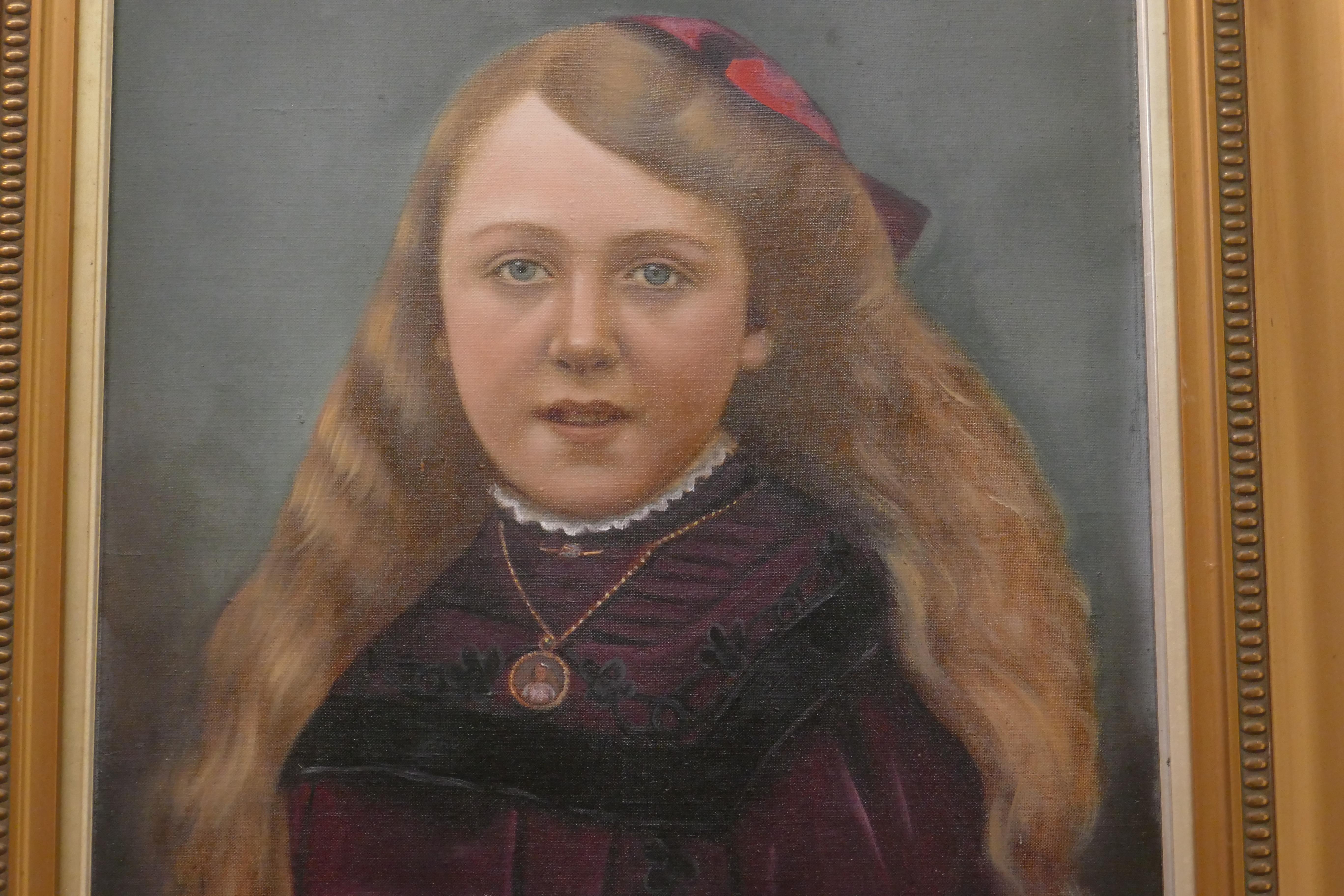 Victorian 19th Century Oil on Canvas Portrait of a Young Girl For Sale