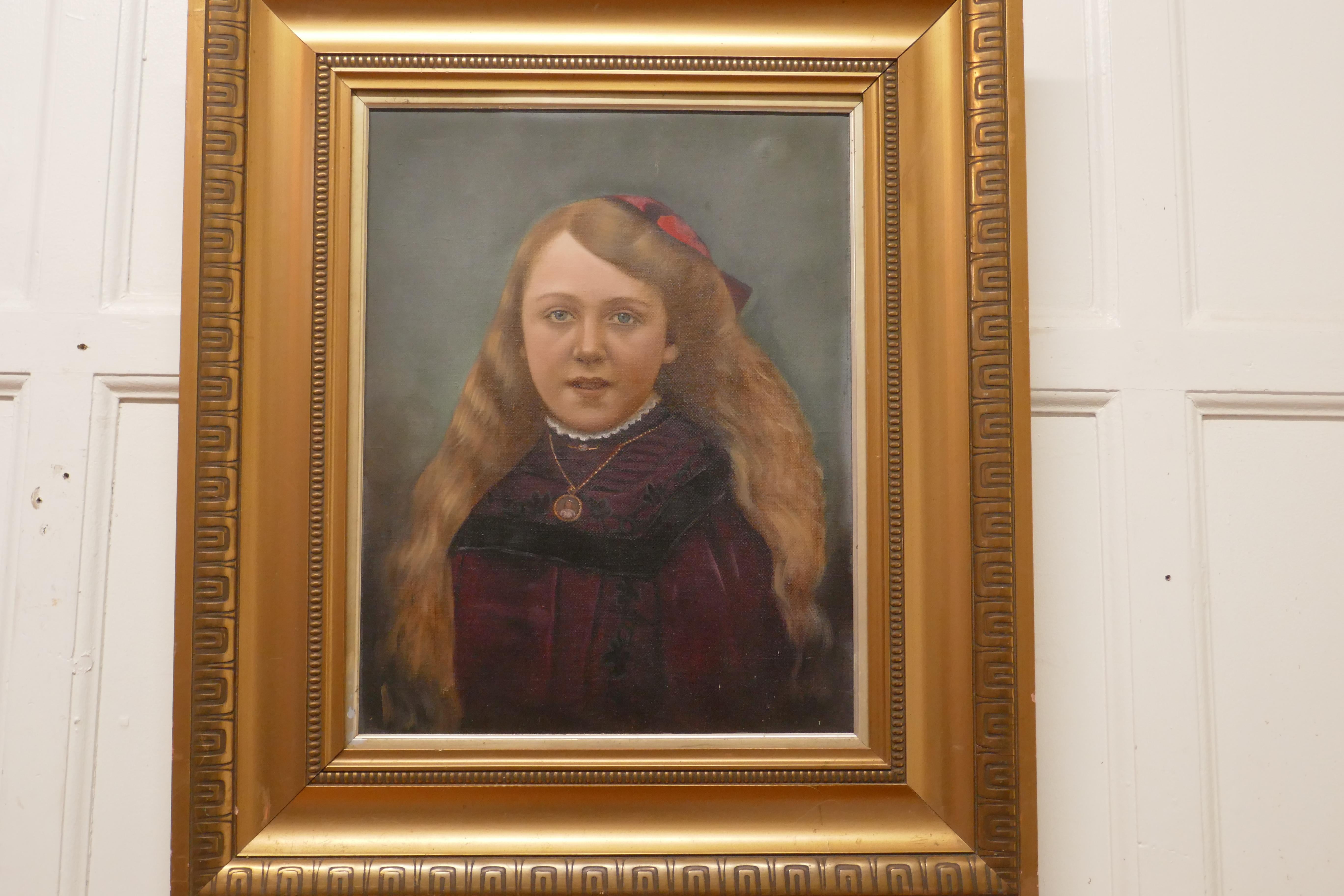 19th Century Oil on Canvas Portrait of a Young Girl For Sale 1