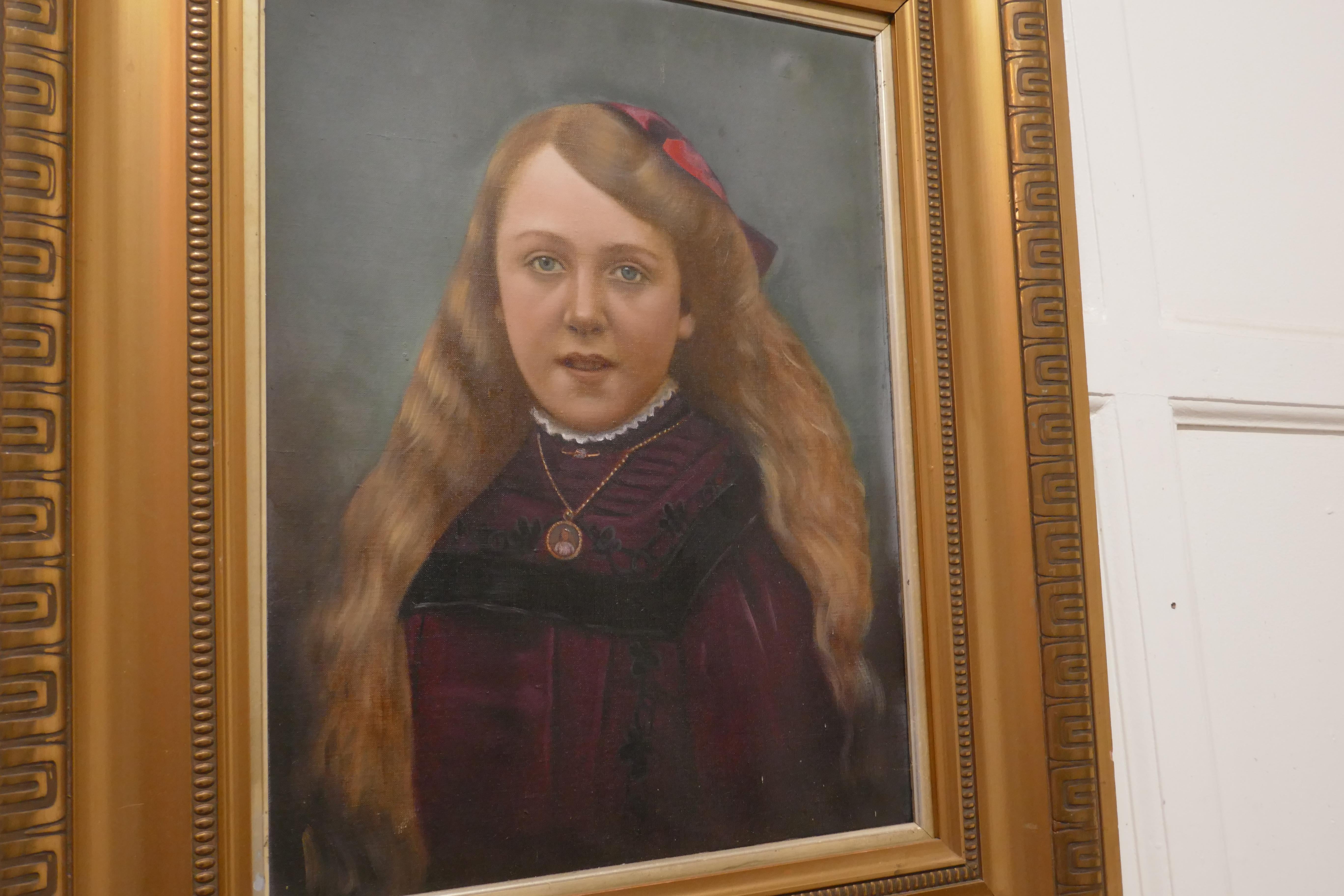 19th Century Oil on Canvas Portrait of a Young Girl For Sale 1