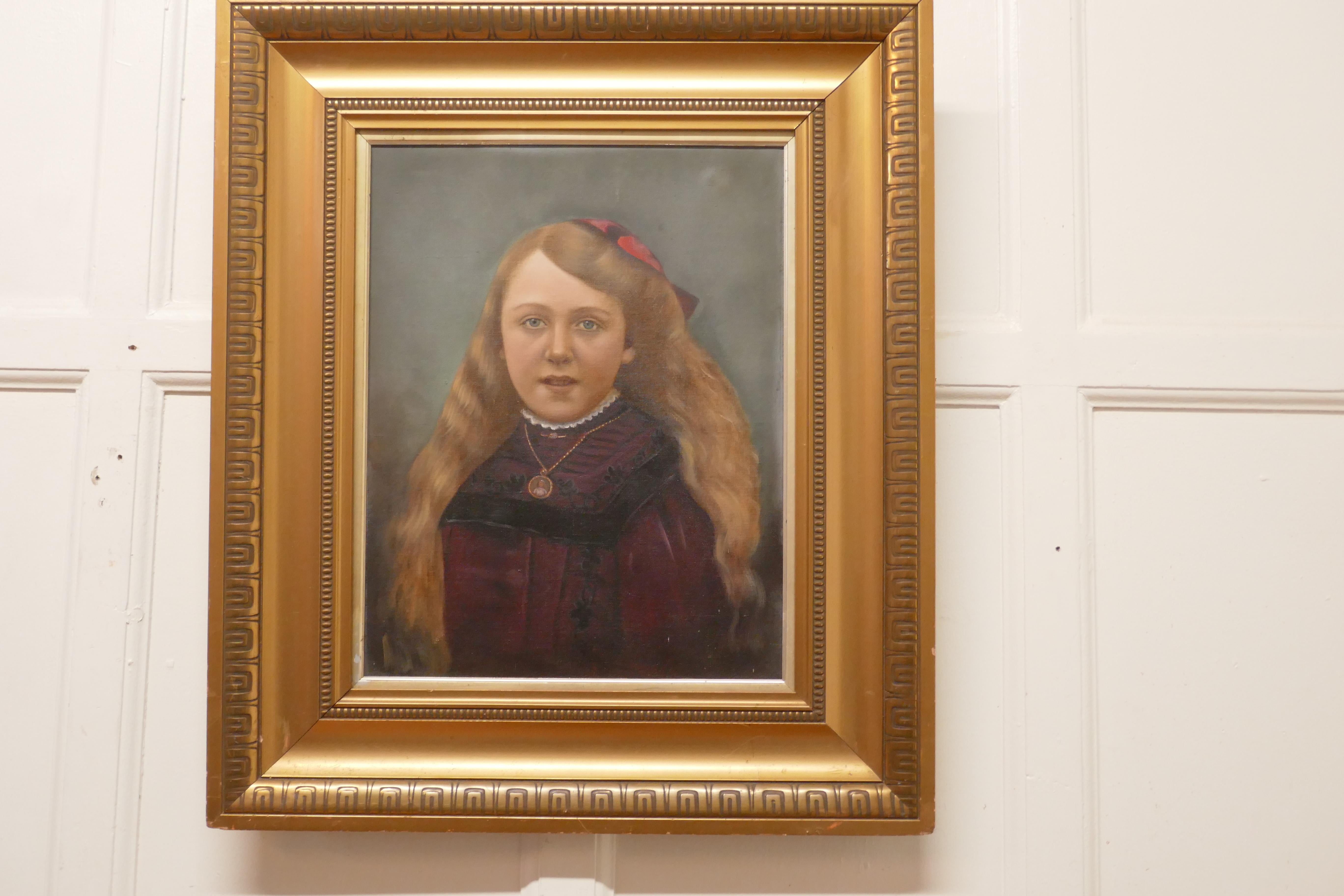 Öl auf Leinwand, Porträt eines jungen Mädchens, 19. Jahrhundert im Angebot 4