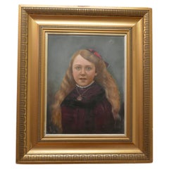 19th Century Oil on Canvas Portrait of a Young Girl
