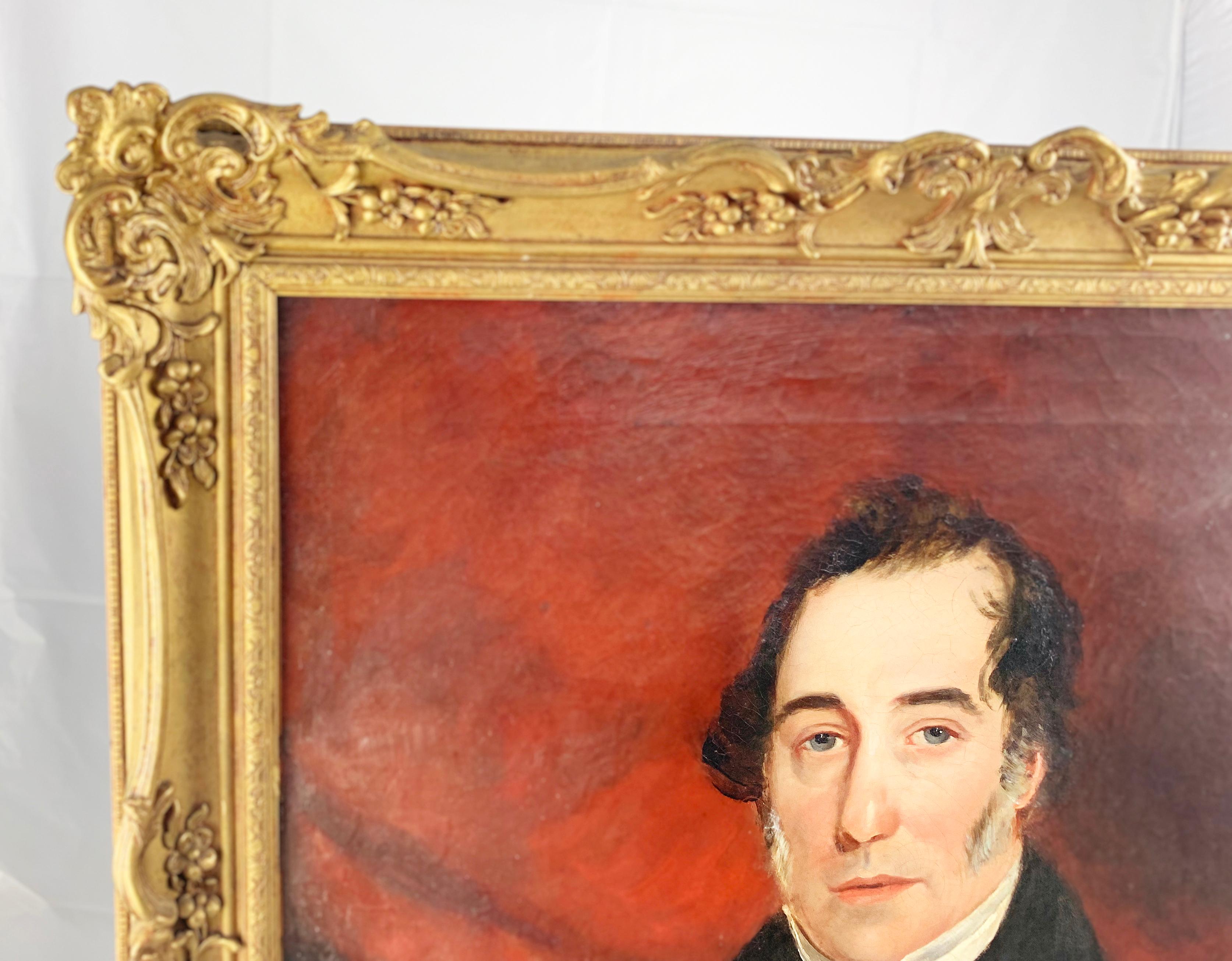 Hand-Painted 19th Century Oil On Canvas Portrait Of An English Gentleman For Sale