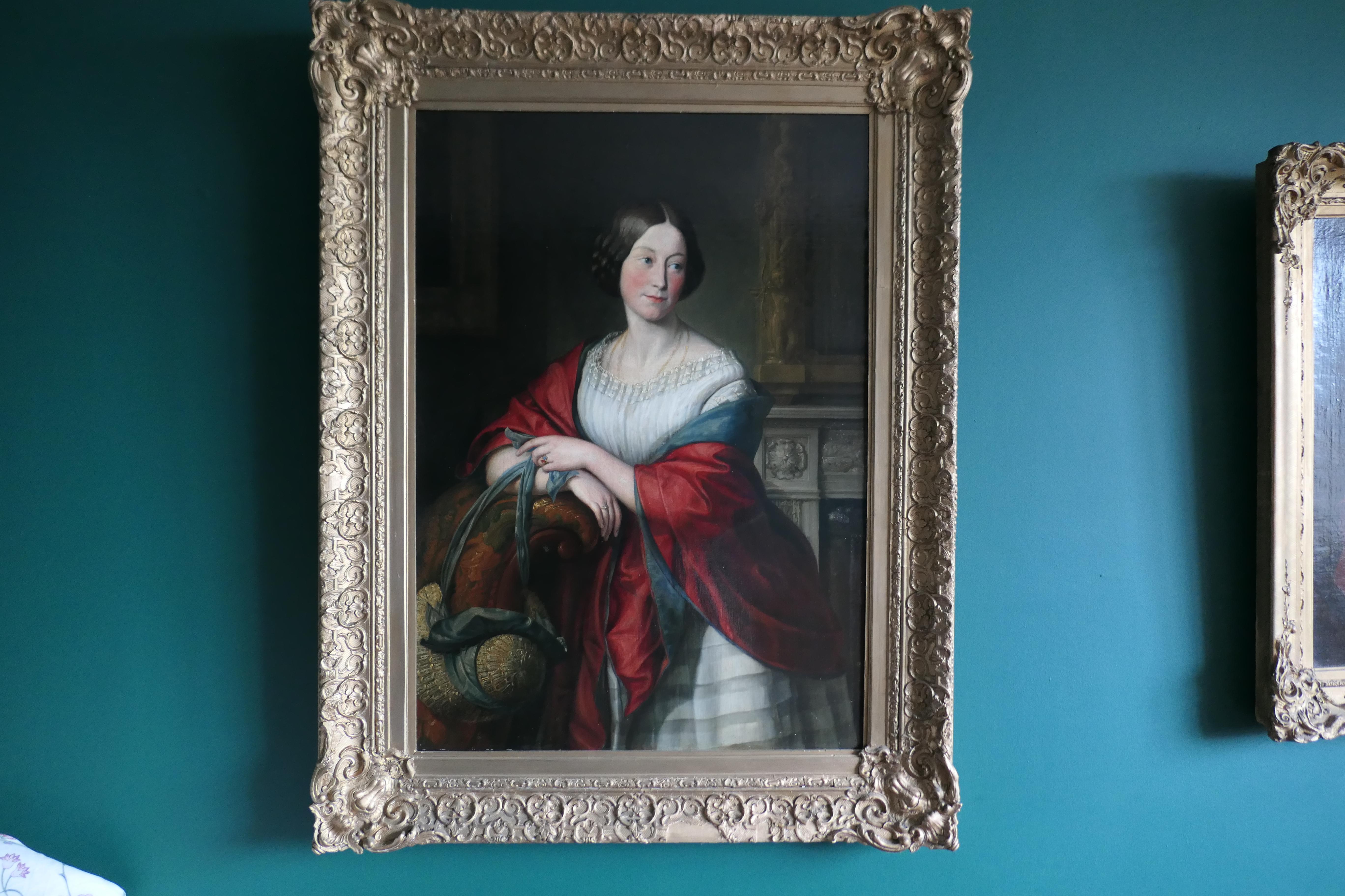 Mid-19th Century 19th Century Oil on Canvas Portrait of Mary Harris Stretton, with Bonnet For Sale