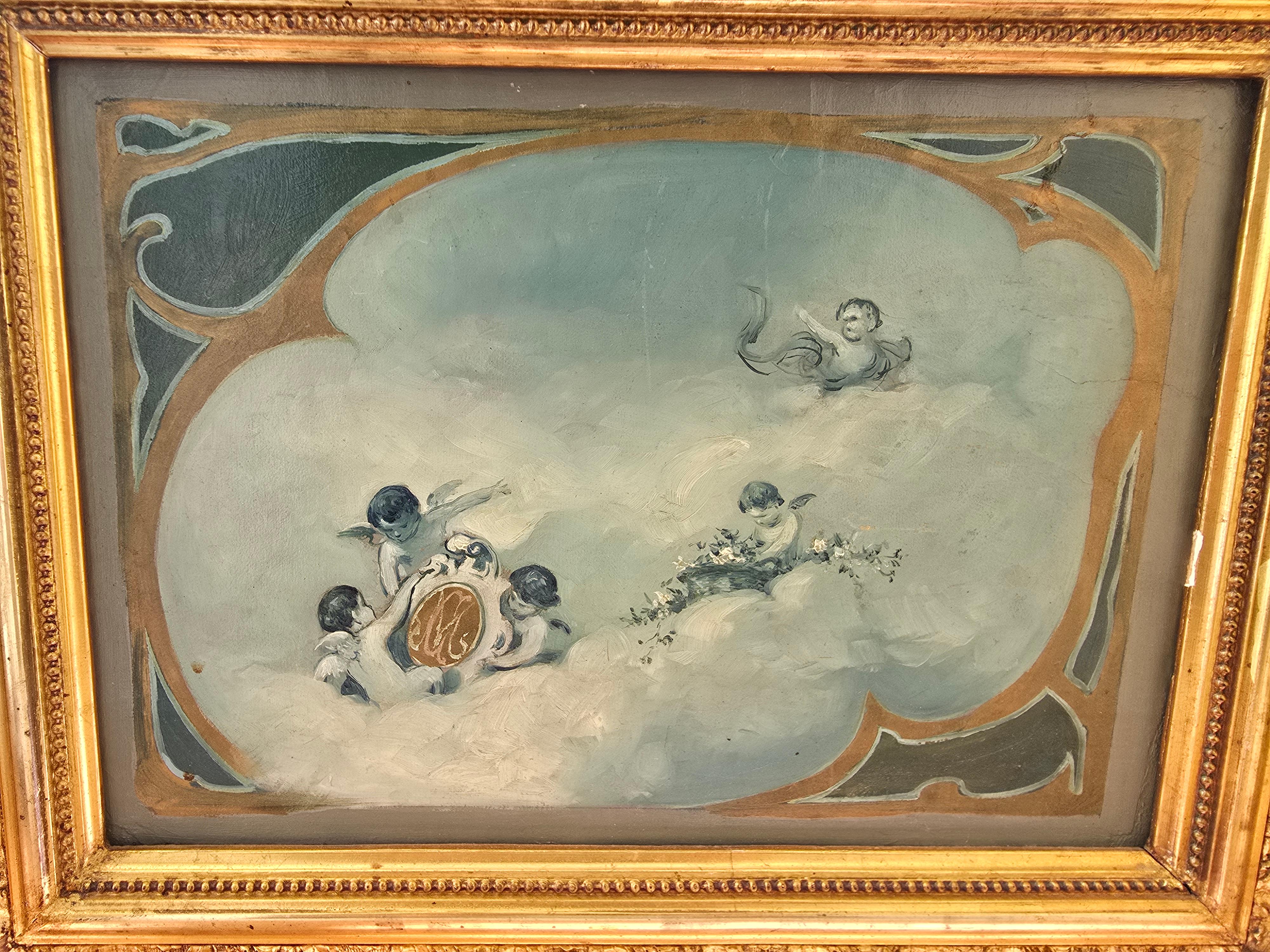 19. Jahrhundert Öl auf Leinwand - Vorbereitende Studie (Obstholz) im Angebot