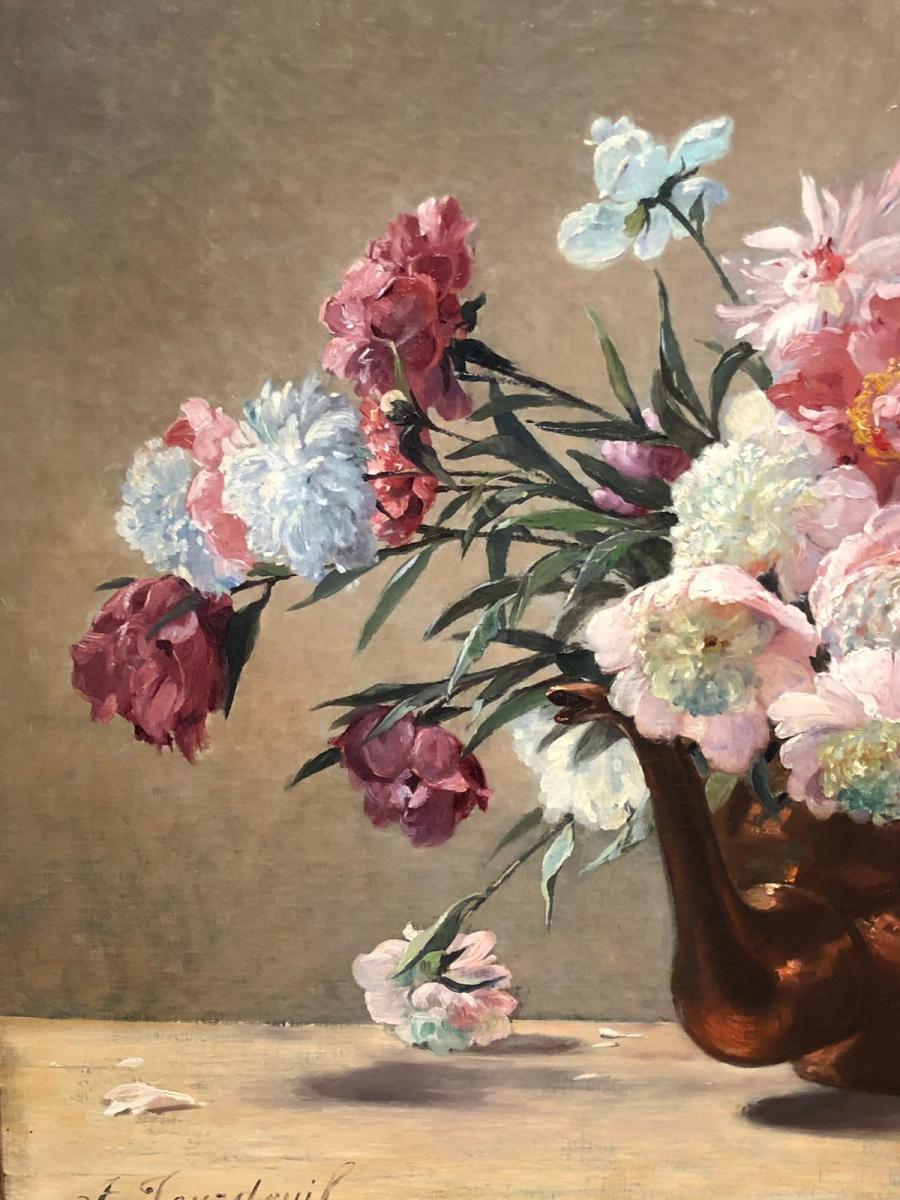 Romantic 19th Century Oil on Canvas Representing a Flowerpot Flag