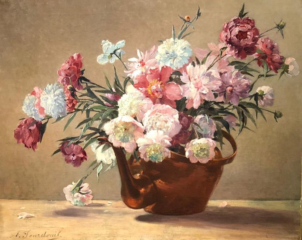 French 19th Century Oil on Canvas Representing a Flowerpot Flag