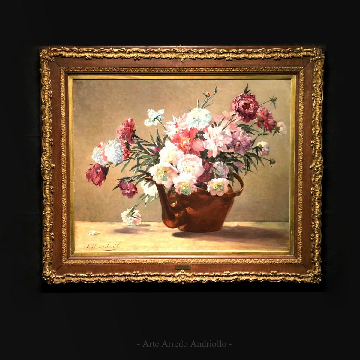Late 19th Century 19th Century Oil on Canvas Representing a Flowerpot Flag