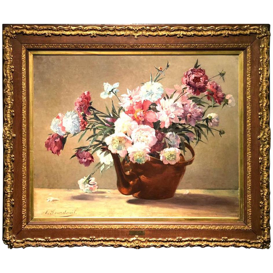 19th Century Oil on Canvas Representing a Flowerpot Flag