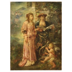 19th Century Oil on Canvas Romantic Scene Italian Painting, 1880