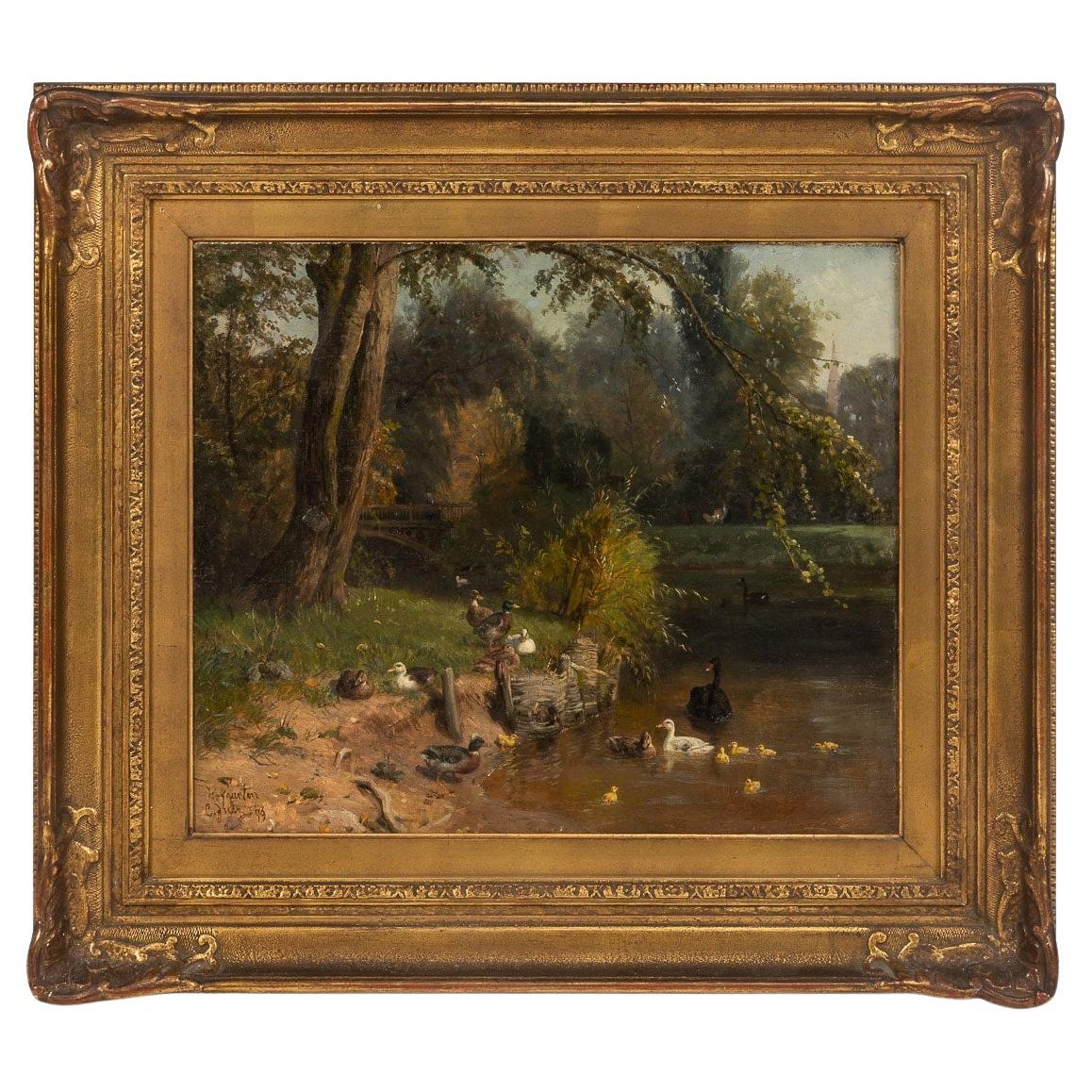 Peinture rurale à l'huile sur toile du 19e siècle, signée Carl Jutz (1838 - 1916)