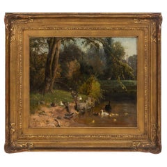 Peinture rurale à l'huile sur toile du 19e siècle, signée Carl Jutz (1838 - 1916)