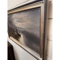 19th Century Oil on Canvas "Sailin' Under Moonlight"
