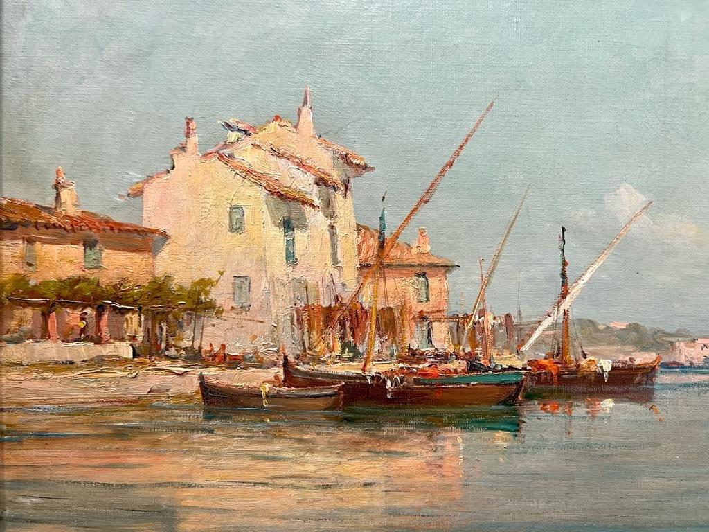 French 19th Century Oil on Canvas Seascape 'View of Martigues' by Charles Malfroy  For Sale