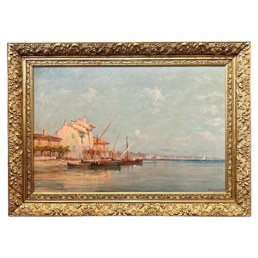19th Century Oil on Canvas Seascape 'View of Martigues' by Charles Malfroy  For Sale