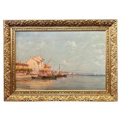 19th Century Oil on Canvas Seascape 'View of Martigues' by Charles Malfroy 
