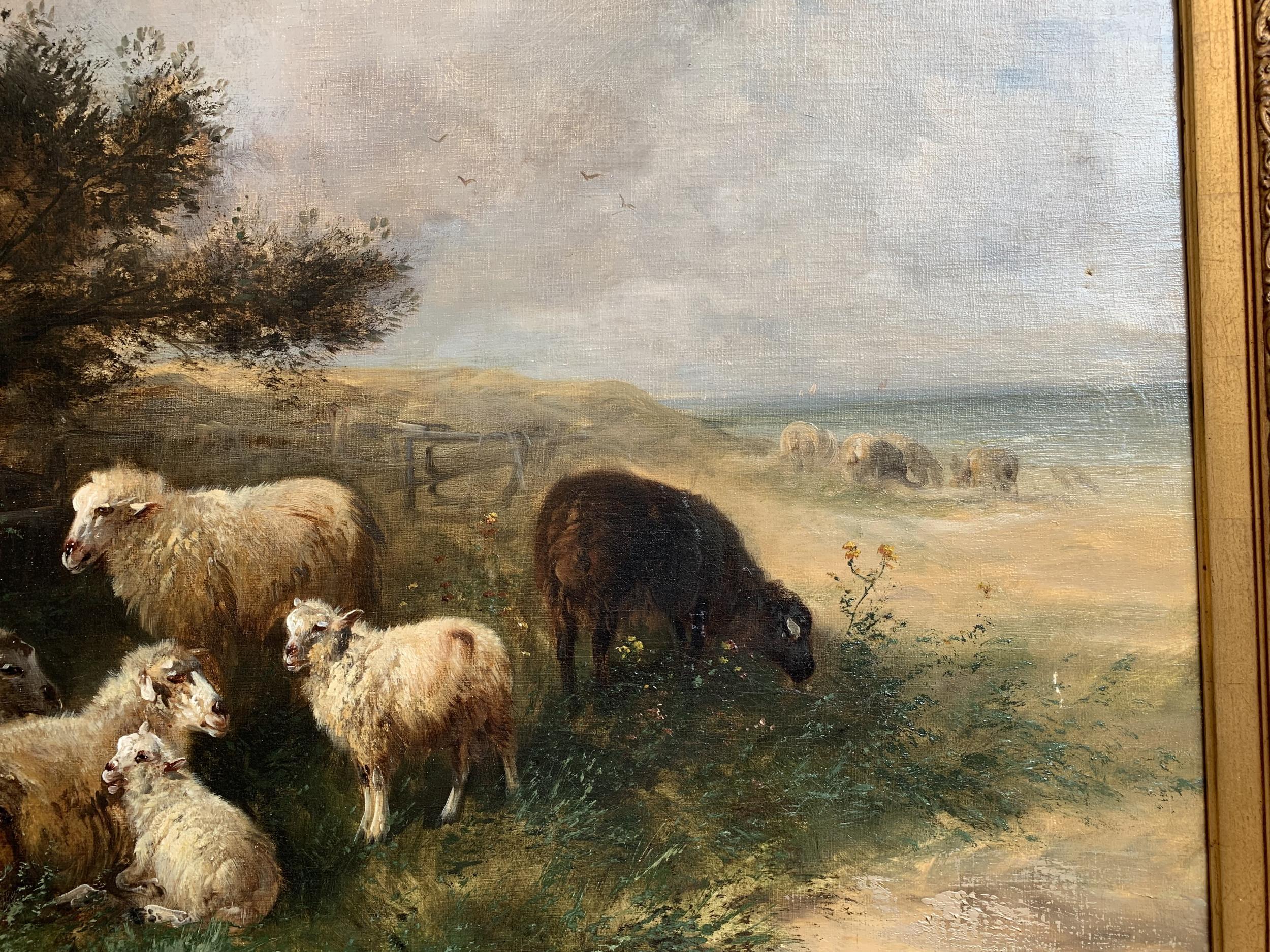 19th Century Oil on Canvas Sheep, Landscape Henry Schouten Large Gilt Wood Frame 8