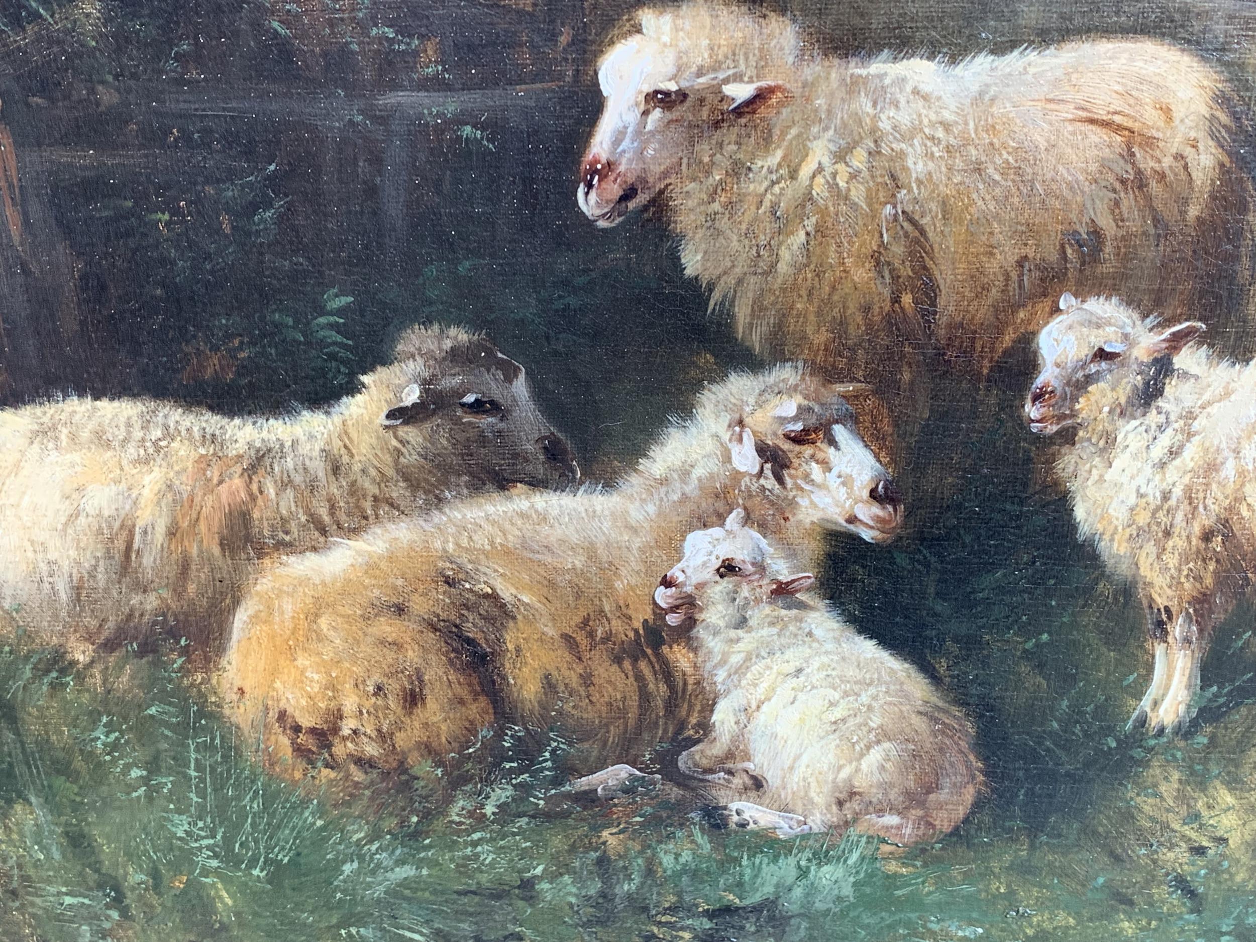 19th Century Oil on Canvas Sheep, Landscape Henry Schouten Large Gilt Wood Frame 9