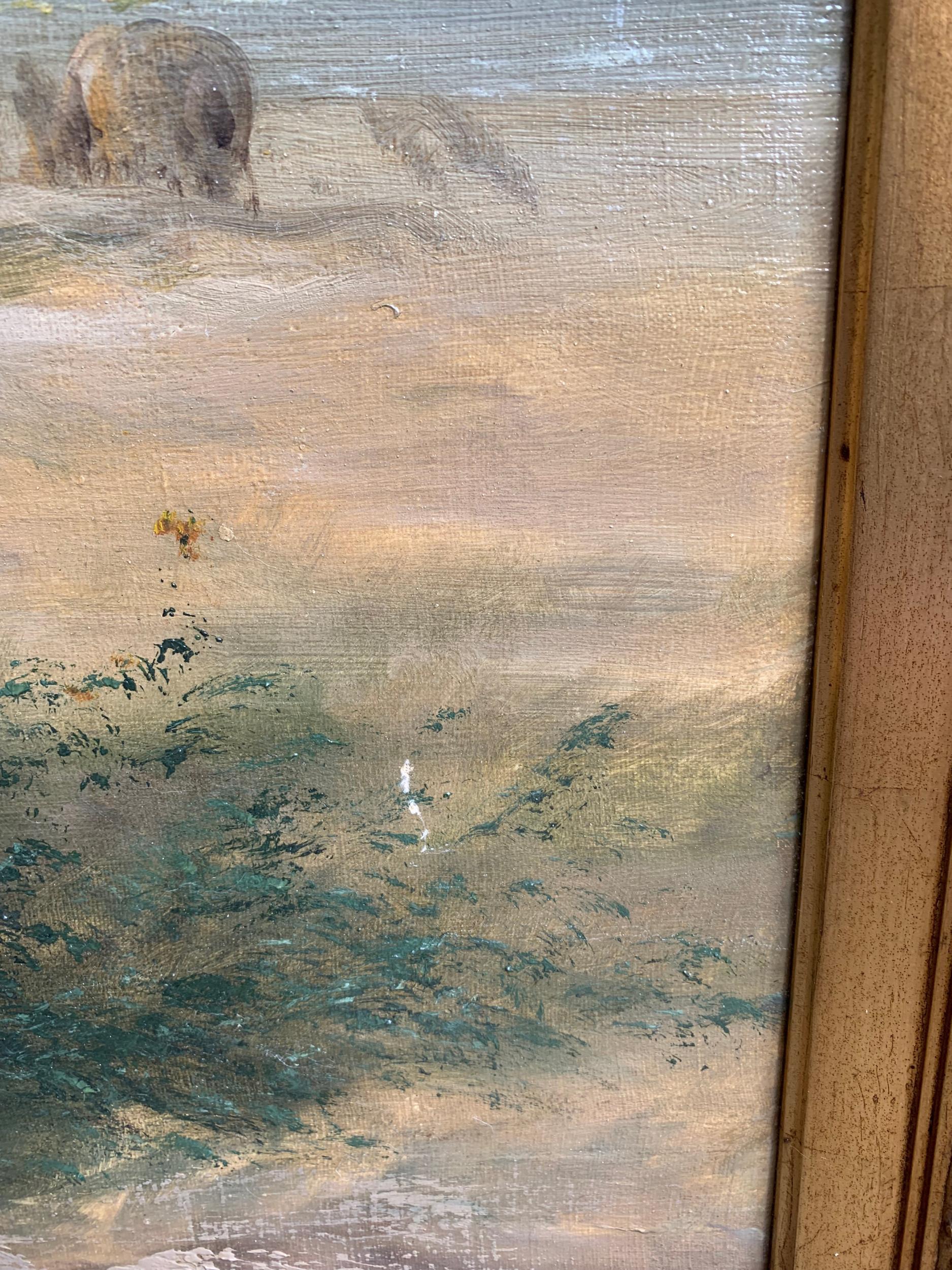19th Century Oil on Canvas Sheep, Landscape Henry Schouten Large Gilt Wood Frame 11