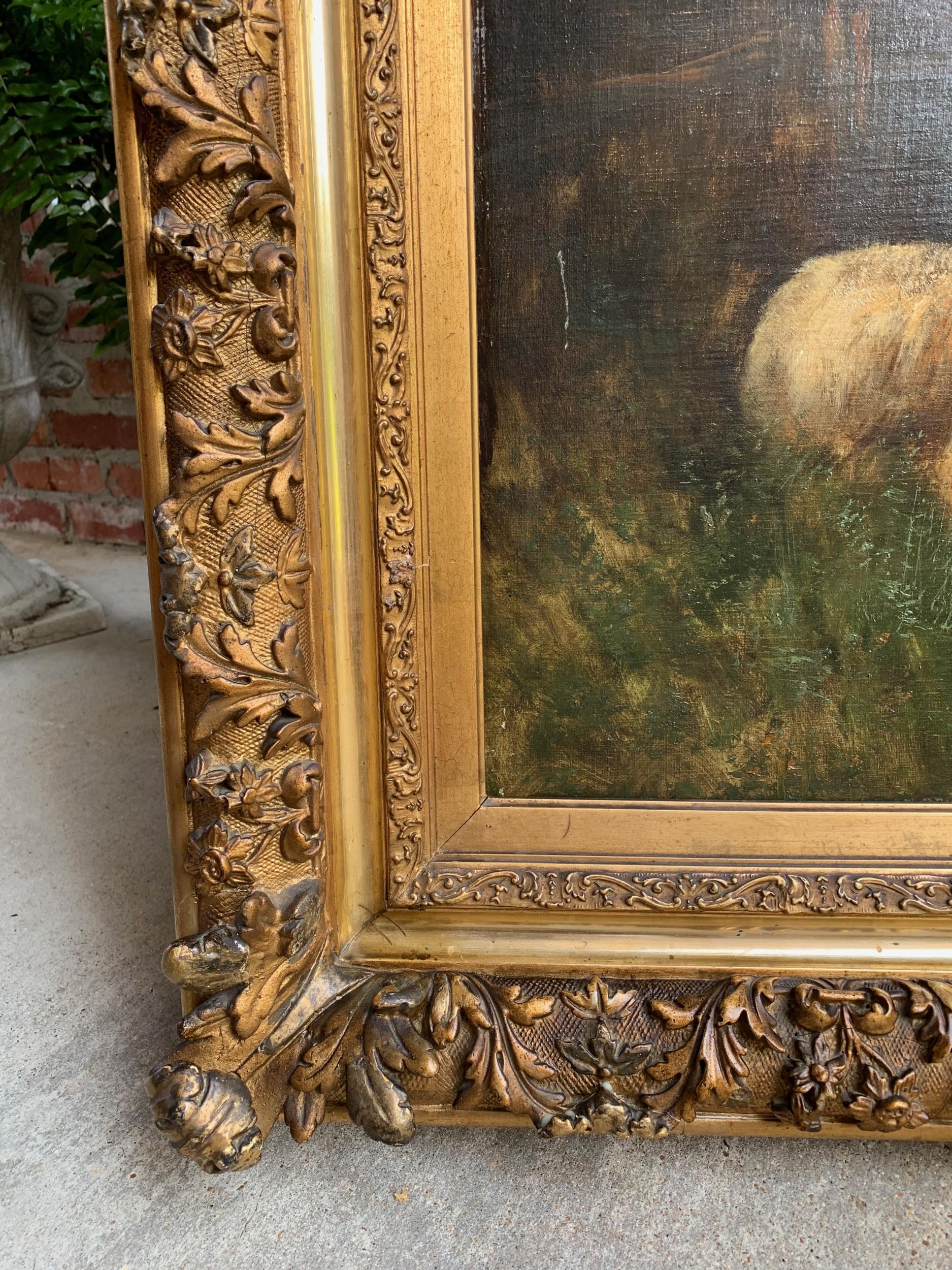 19th Century Oil on Canvas Sheep, Landscape Henry Schouten Large Gilt Wood Frame In Good Condition In Shreveport, LA