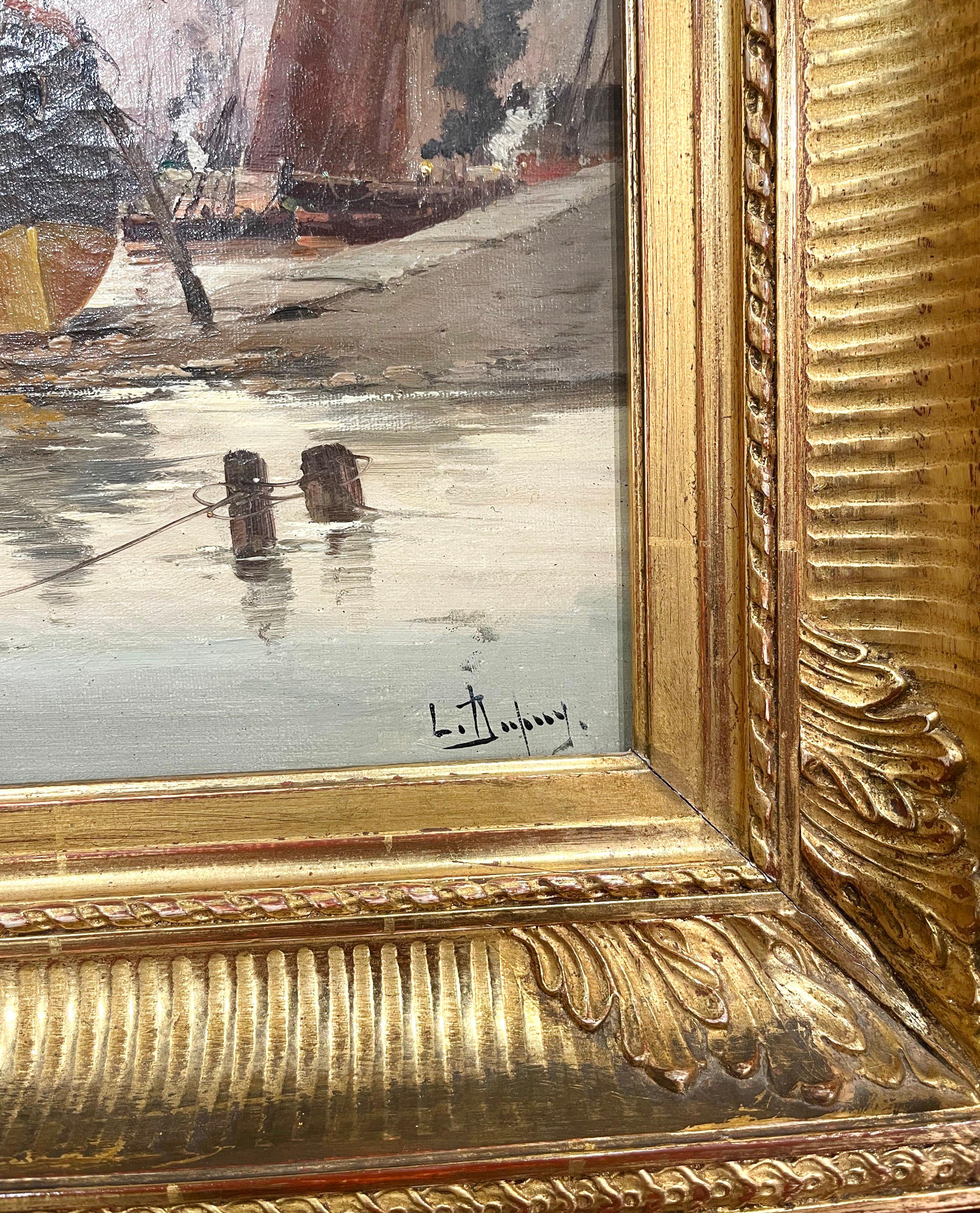 Carved 19th Century Oil on Canvas Ship Painting Signed E. Dupuy for E. Galien-Laloue