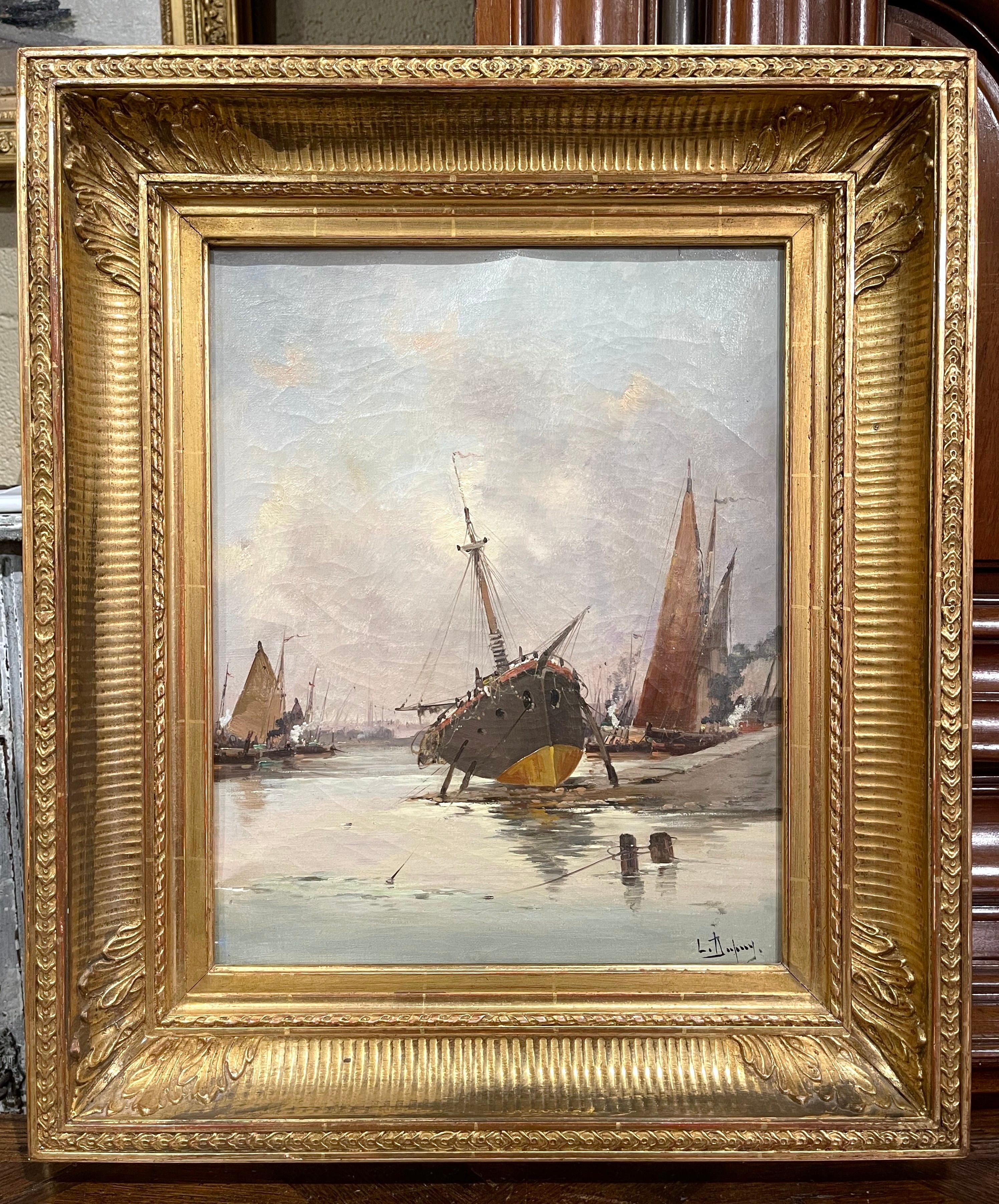 19th Century Oil on Canvas Ship Painting Signed E. Dupuy for E. Galien-Laloue In Excellent Condition In Dallas, TX