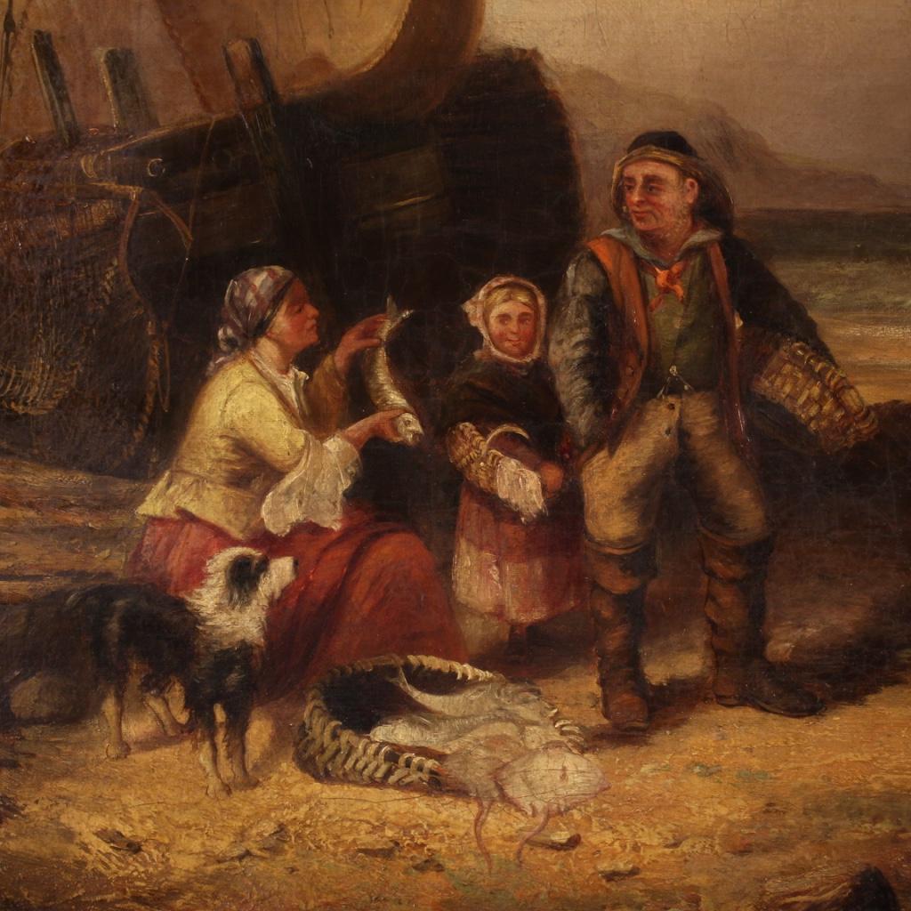 19th Century Oil on Canvas Signed and Dated English Seascape Painting, 1868  In Fair Condition For Sale In Vicoforte, Piedmont