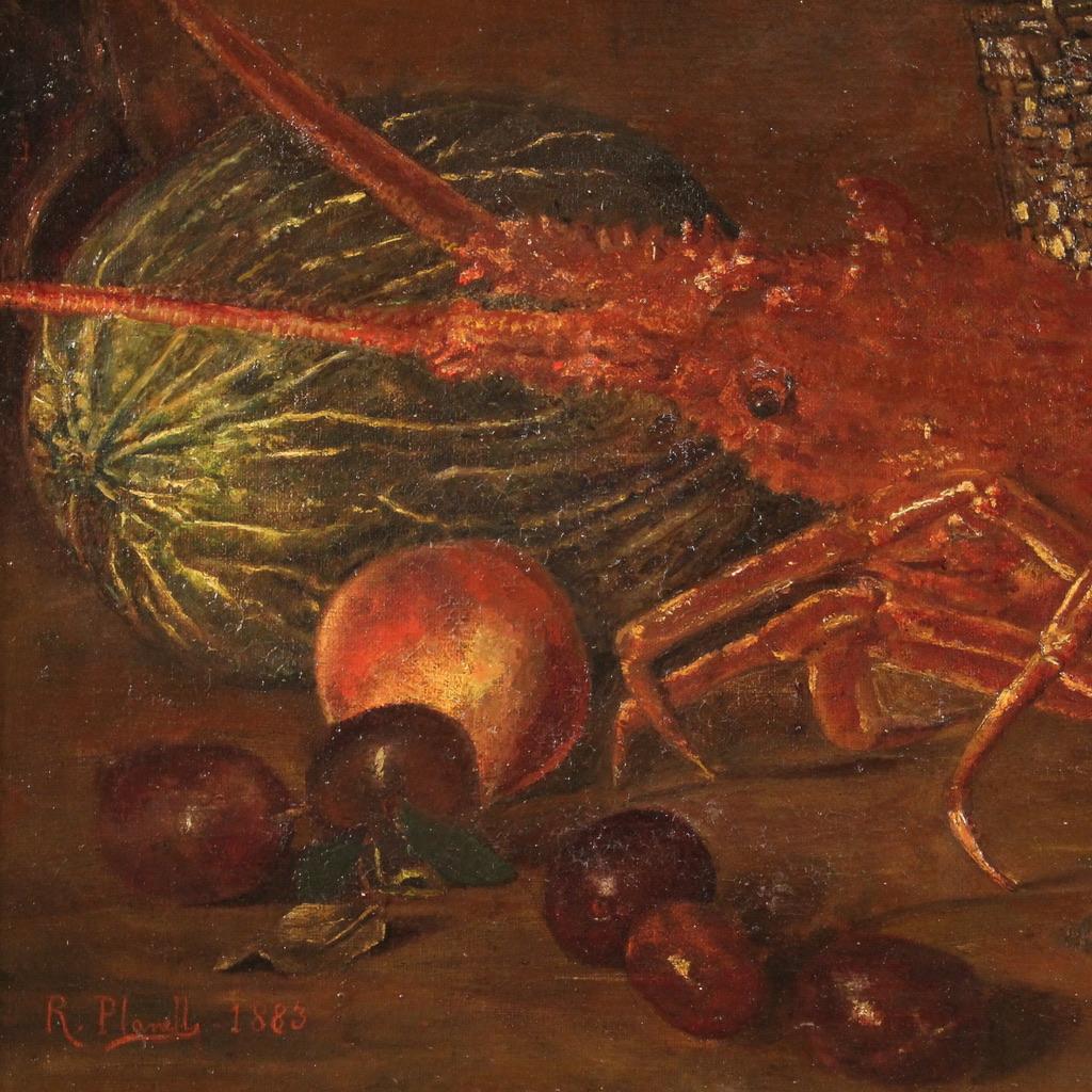 19th Century Oil on Canvas Signed and Dated Spanish Still Life Painting, 1883 For Sale 7