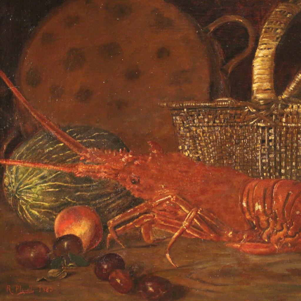 óleo sobre lienzo del siglo XIX, firmado y fechado, Bodegón español, 1883 Spanish