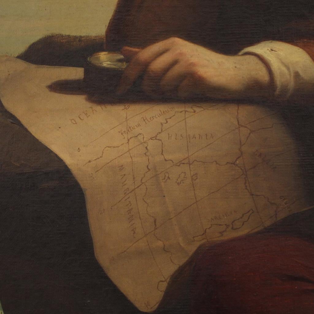 19th Century Oil on Canvas Signed Mauro Conconi Painting Christopher Colombus in vendita 3