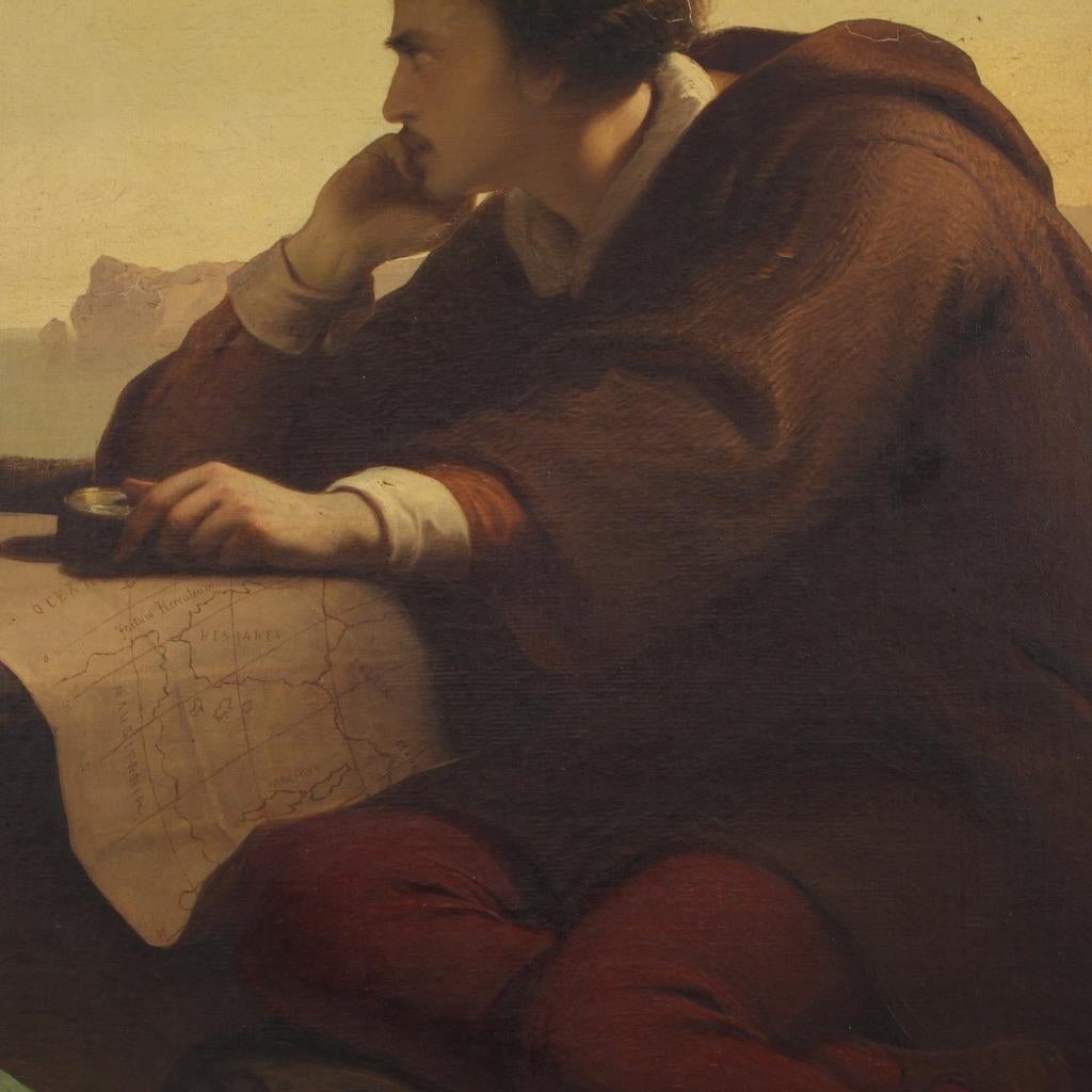 19th Century Oil on Canvas Signed Mauro Conconi Painting Christopher Colombus in vendita 5
