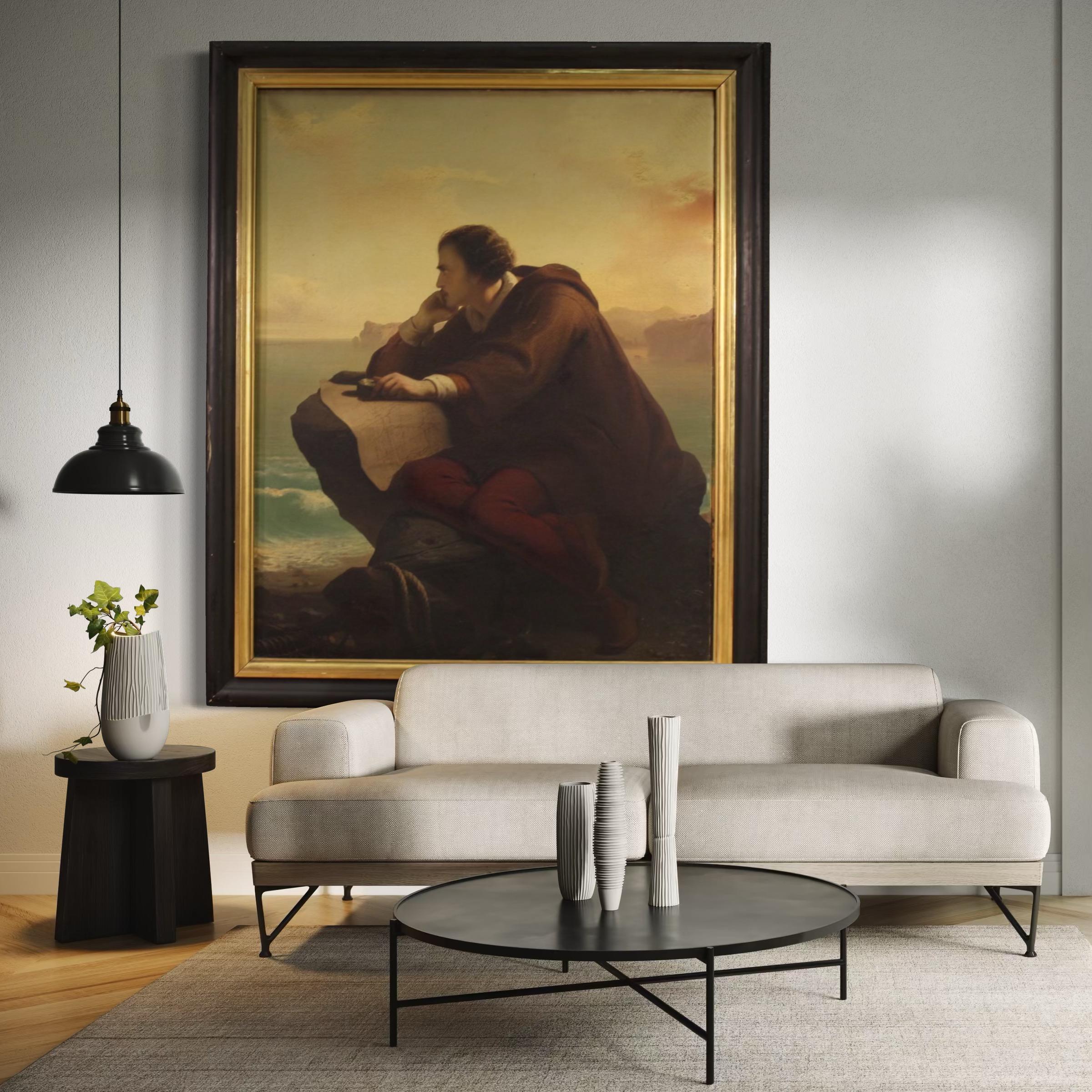 19th Century Oil on Canvas Signed Mauro Conconi Painting Christopher Colombus in vendita 7
