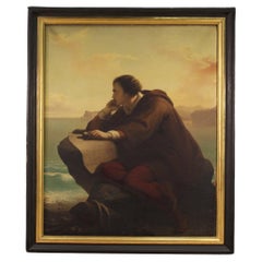 19th Century Oil on Canvas Signed Mauro Conconi Painting Christopher Colombus