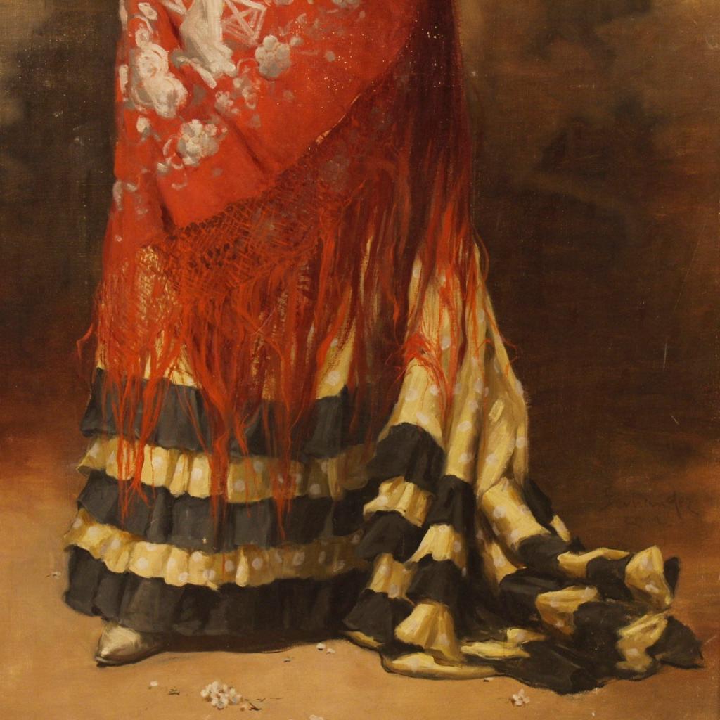 19th Century Oil on Canvas Spanish Dancer Portrait Painting, 1890 In Fair Condition In Vicoforte, Piedmont
