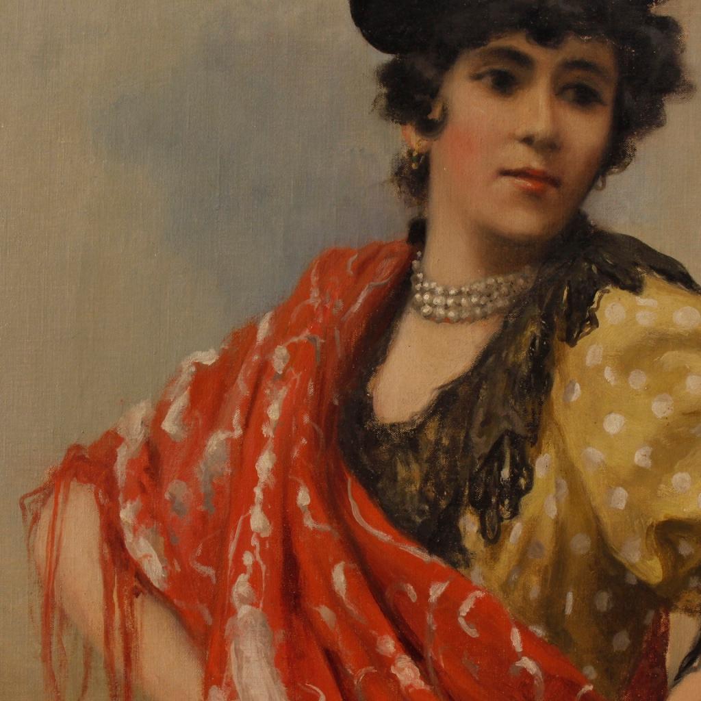 19th Century Oil on Canvas Spanish Dancer Portrait Painting, 1890 4