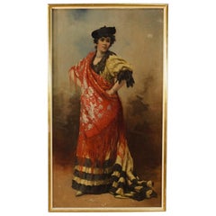 19th Century Oil on Canvas Spanish Dancer Portrait Painting, 1890