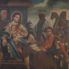 19th Century Oil on Canvas Spanish Painting Adoration of the Magi, 1880