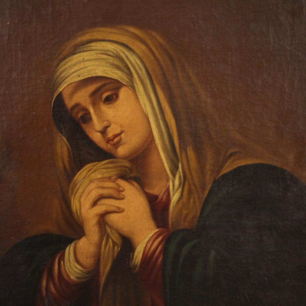 Gilt 19th Century Oil on Canvas Spanish Religious Virgin Painting, 1853