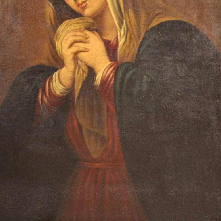 19th Century Oil on Canvas Spanish Religious Virgin Painting, 1853 For Sale at 1stDibs