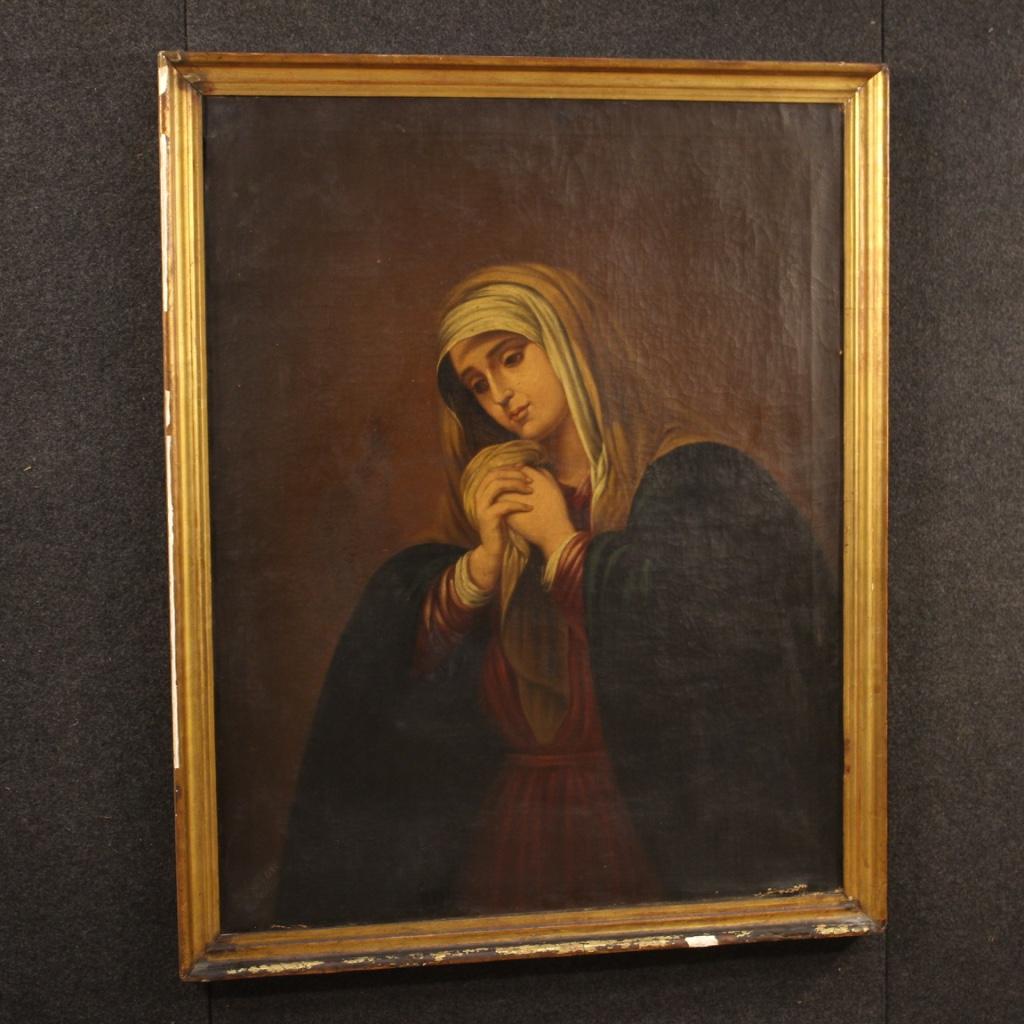 19th Century Oil on Canvas Spanish Religious Virgin Painting, 1853 3