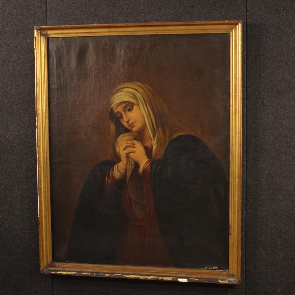19th Century Oil on Canvas Spanish Religious Virgin Painting, 1853 4