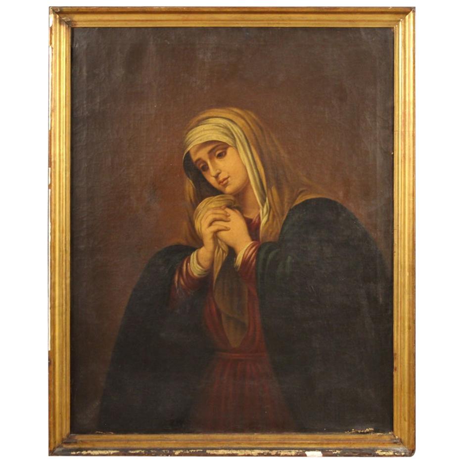19th Century Oil on Canvas Spanish Religious Virgin Painting, 1853