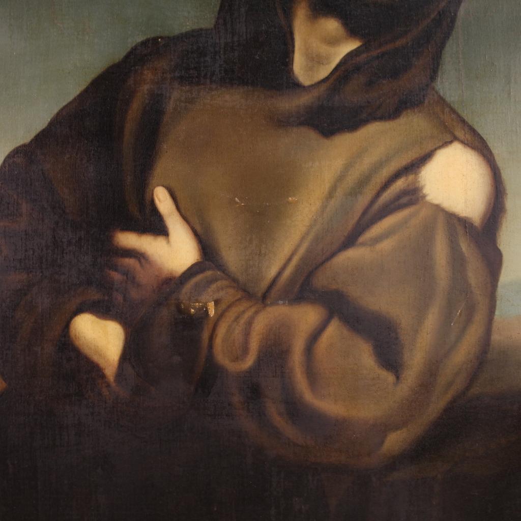 19. Jahrhundert Öl auf Leinwand Spanisch Heiliger Franz von Assisi Gemälde datiert 1865 im Angebot 5