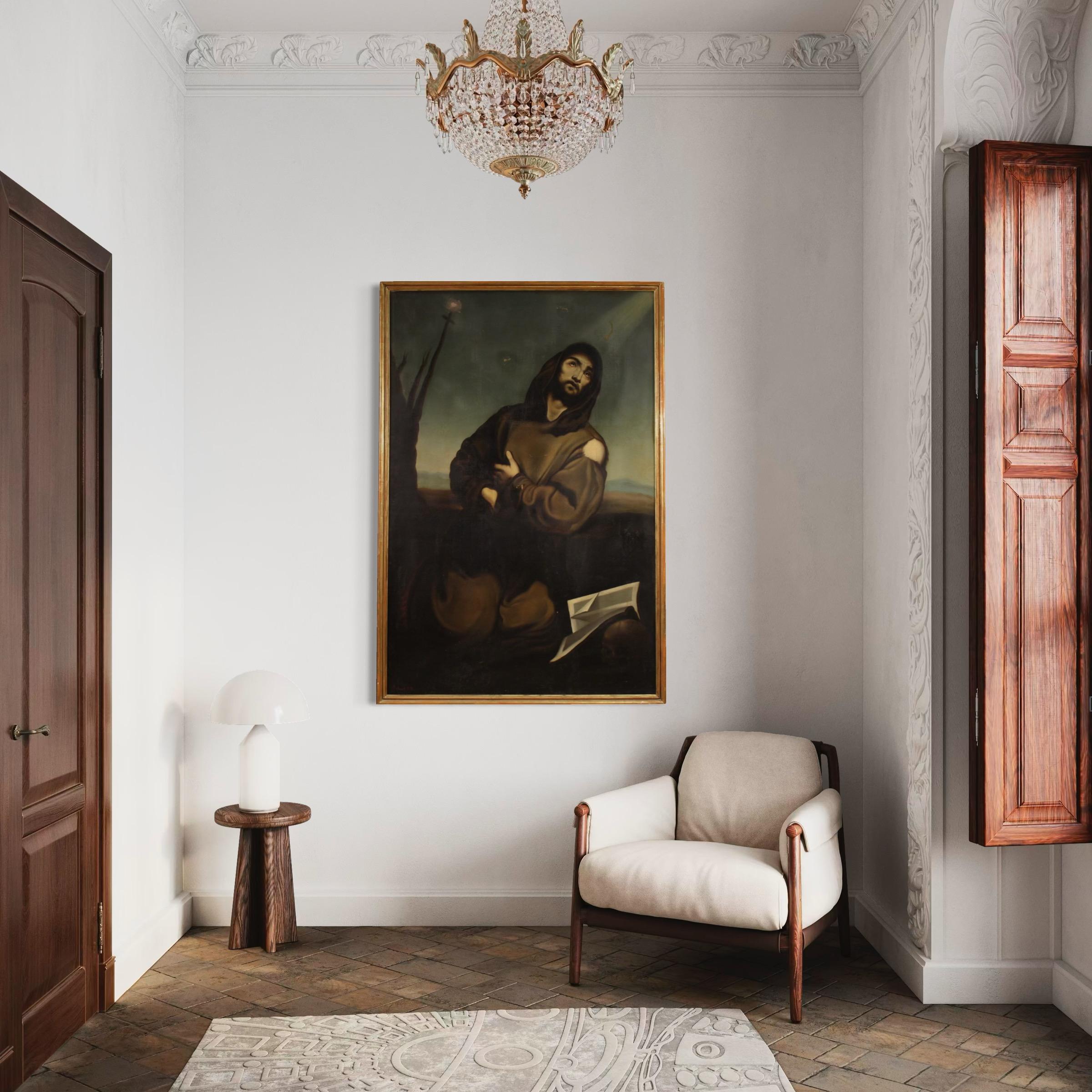 19. Jahrhundert Öl auf Leinwand Spanisch Heiliger Franz von Assisi Gemälde datiert 1865 im Angebot 7