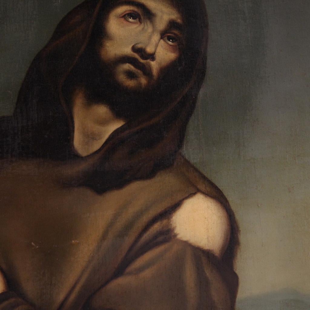 19. Jahrhundert Öl auf Leinwand Spanisch Heiliger Franz von Assisi Gemälde datiert 1865 im Angebot 9