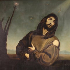 19th Century Oil on Canvas Spanish Saint Francis Of Assisi Painting Dated 1865