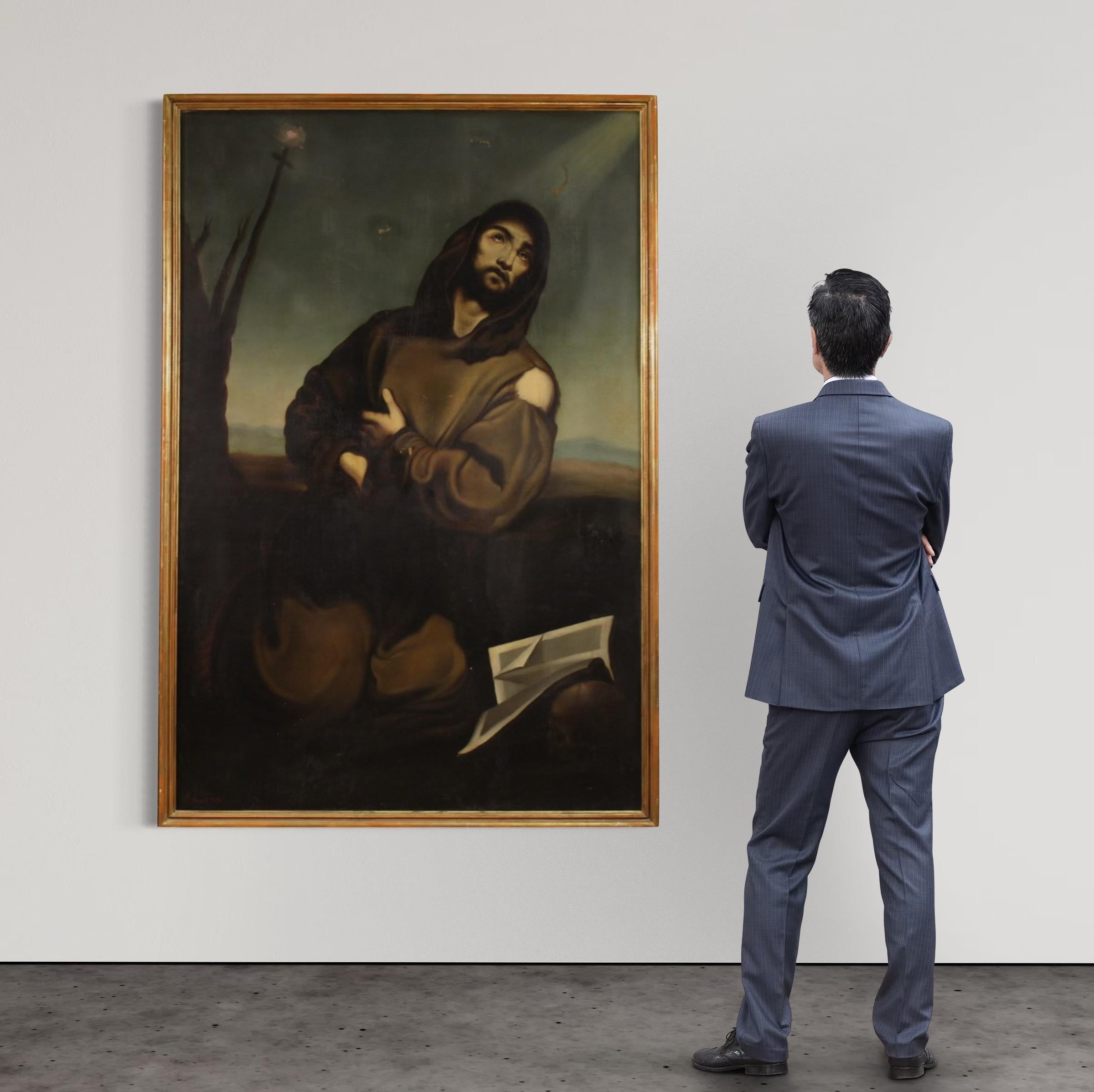 19. Jahrhundert Öl auf Leinwand Spanisch Heiliger Franz von Assisi Gemälde datiert 1865 (Spanish) im Angebot
