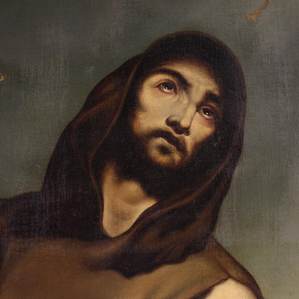 19. Jahrhundert Öl auf Leinwand Spanisch Heiliger Franz von Assisi Gemälde datiert 1865 im Angebot 1